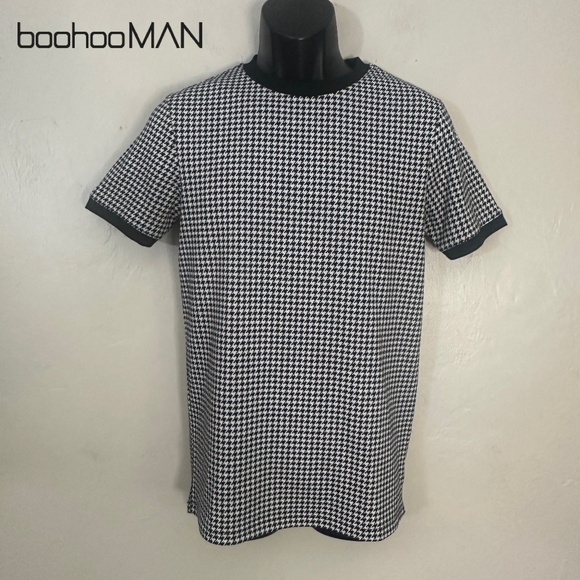 BoohooMAN Checked Stretch T Shirt XS 69% polyester/29% viscose/2% elastane - Picture 1 of 4